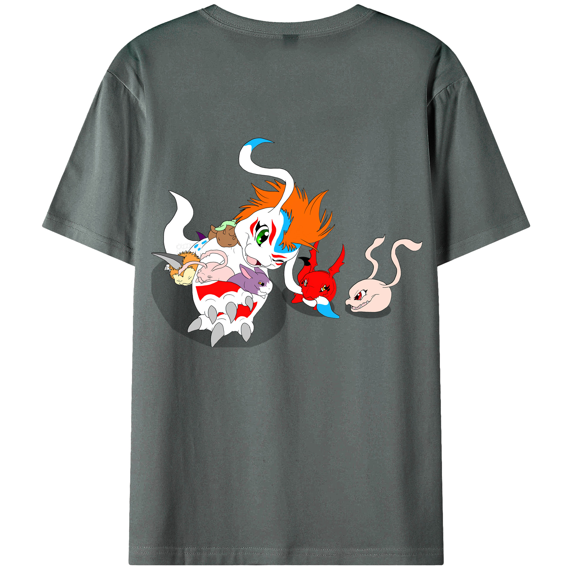 （画像用） Digimon デジタルモンスター/デジモン 綿100％ メンズ半袖Tシャツ（バックプリント） 通気性